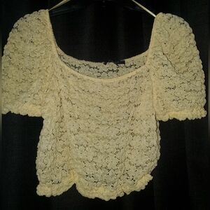 Yellow flower lace crop top synched waist and arms Primark SZ SM 6/8